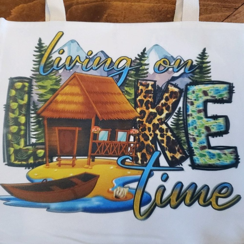 Living on LAKE time Tote Bag - Picture 2 of 10